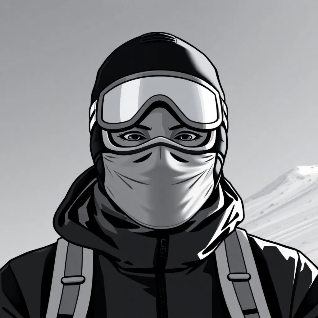 coping wojack with smug mask whose shoulders are ski slopes