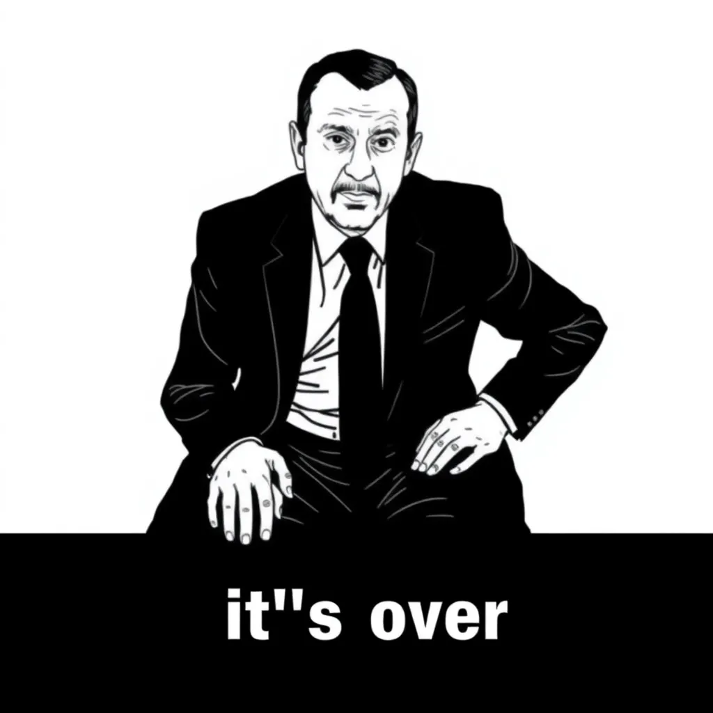 Bashar el-Assad Assad on his knees in in the meme "it's over"