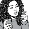 wojak meme : A teenager with black fur, long curly hair, who is apparently talking with a cell phone in her hand as if it were a microphone.