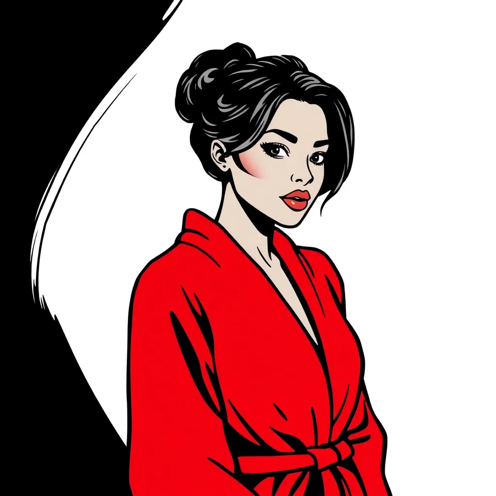 Une femme métisse cheveux noir robe rouge