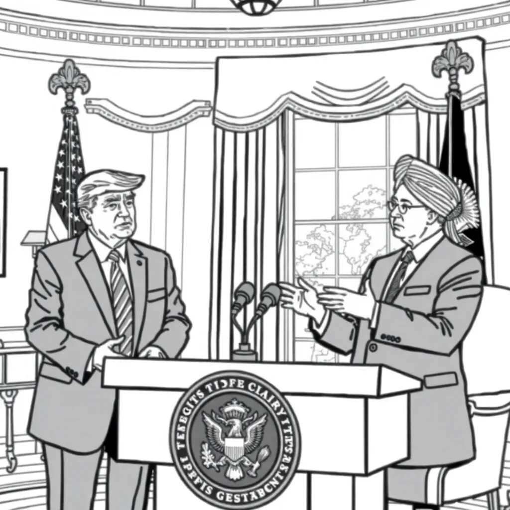 wojak meme : Trump and Mamdani in the oval office giving a press conference.