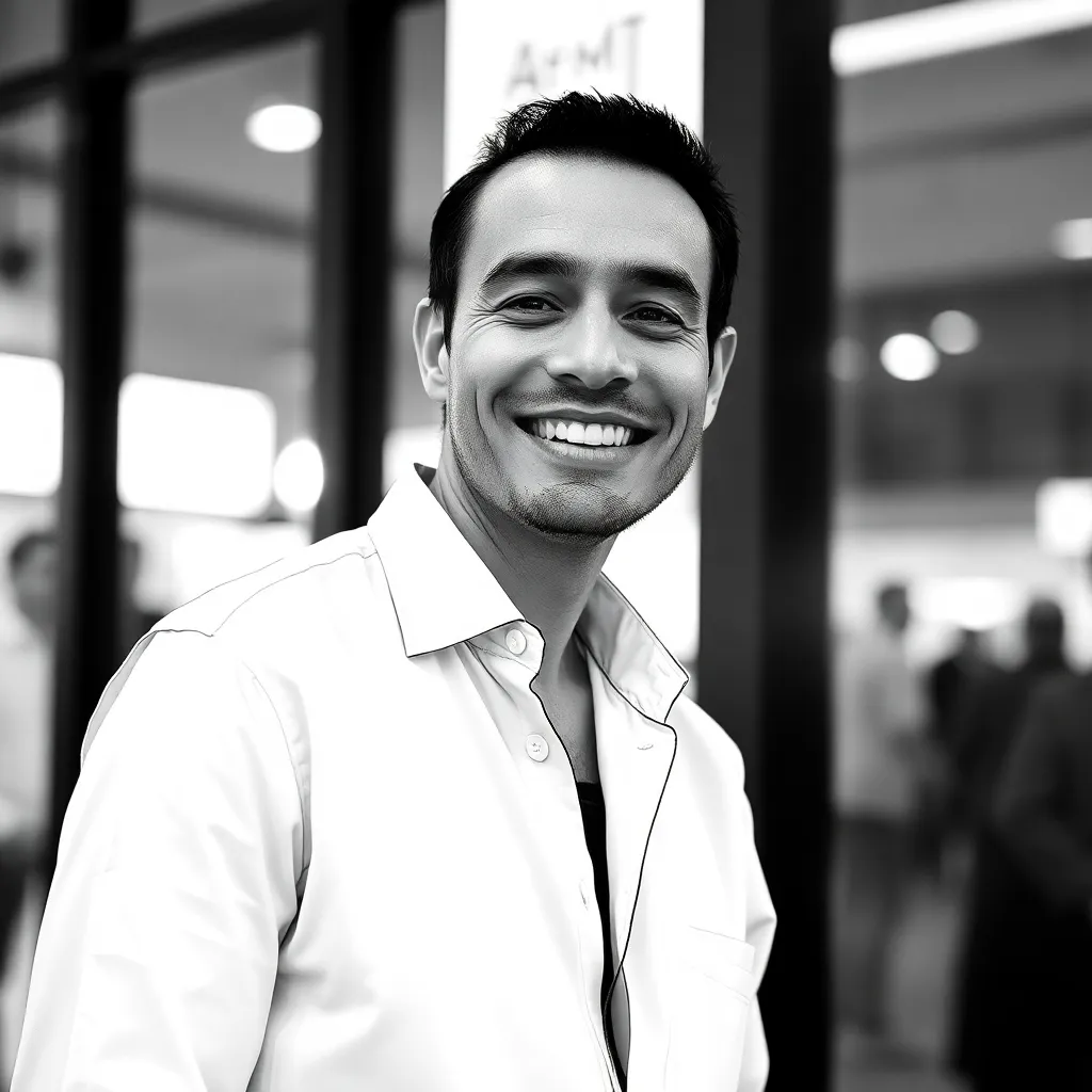 The man in the white shirt smirks