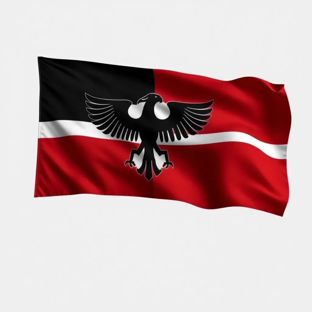 A chud With a flag in the colors black White Red and a Dark unform with the Reichsadler from WW2 in Germany on