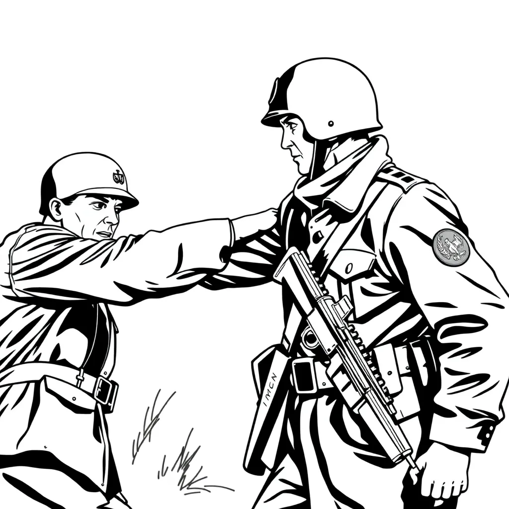 A german soldier punching soviet soldier
