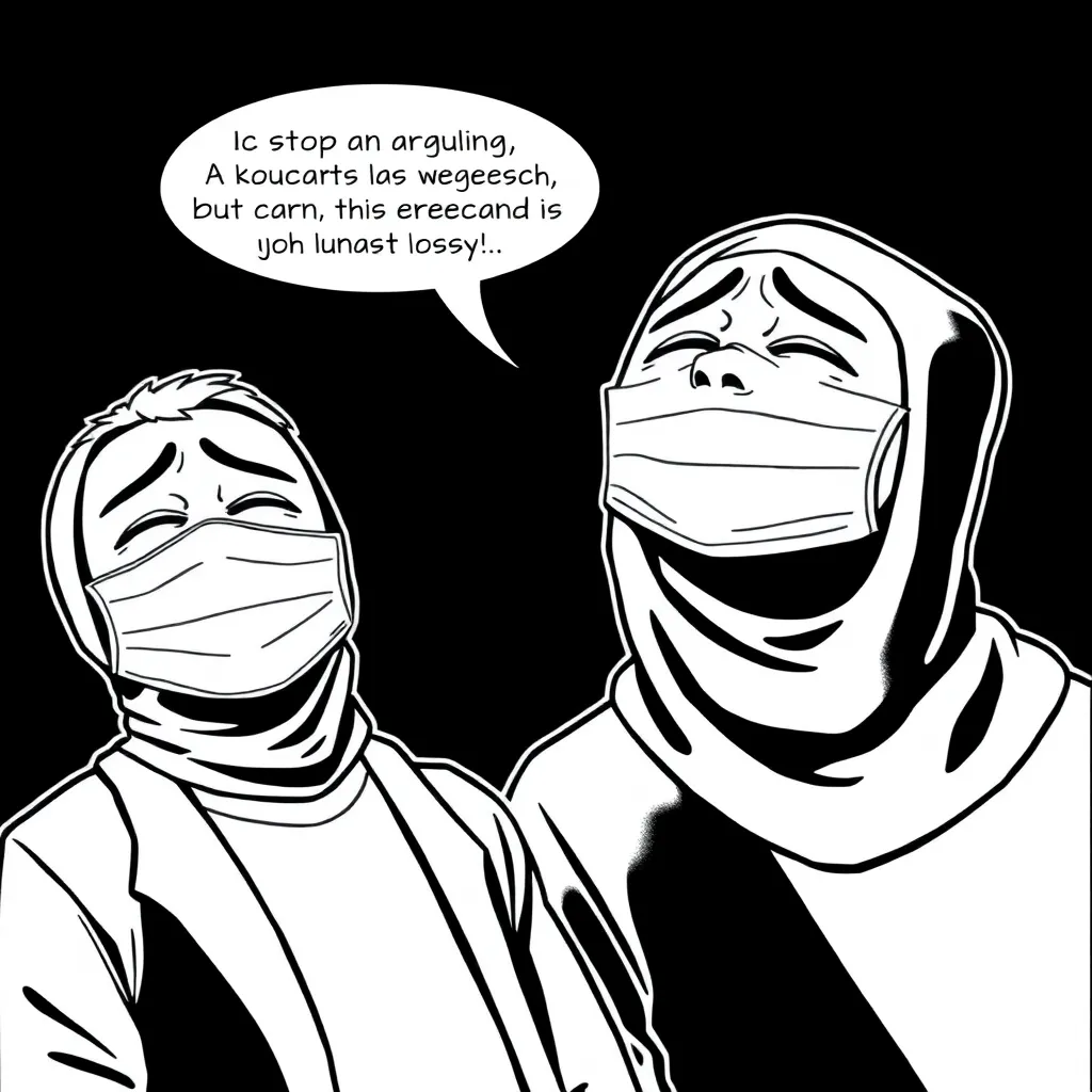 A crying Wojak under a cheerful mask says, "Guys, stop arguing, they don't care about us. This arguing is useless." The same Wojak, but laughing, says, "Ahahahaha, congratulations on your loss."