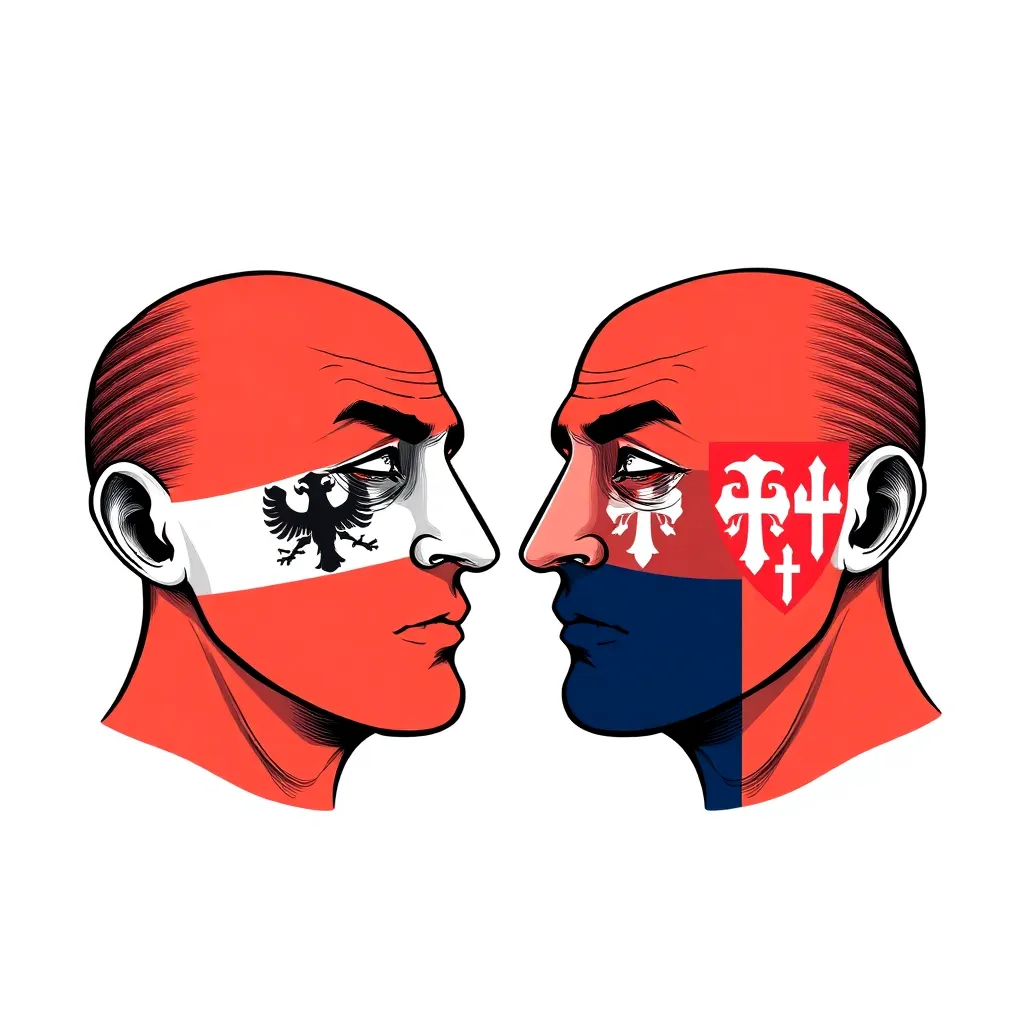 wojak meme : dumb wojak with albanian flag and dumb wojak with serbian flag