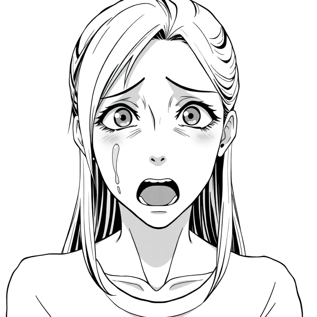 a crying wojak anime women, whining and tearing  and screaming